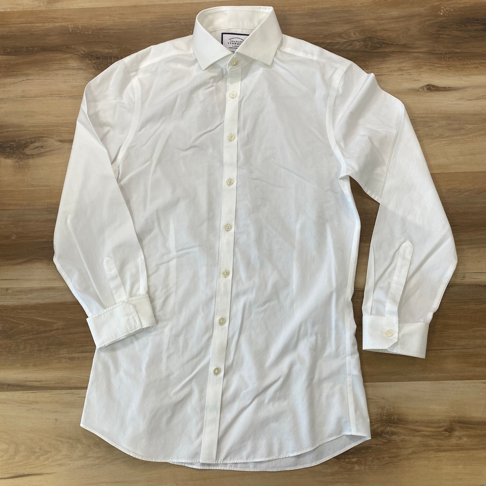 Charles Tyrwhitt Dress Shirt 15/32 Super Slim Fit Non-Iron Cotton White
